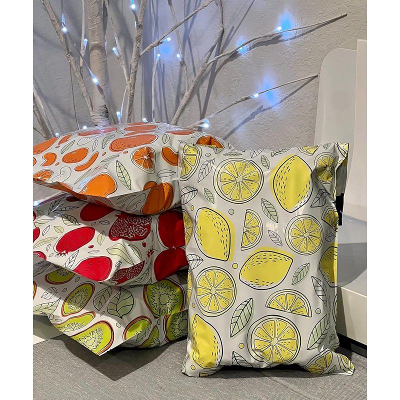 Fruit-Themed Poly Mailers 10x13 Pack - Lemon, Orange & Fruit Designs