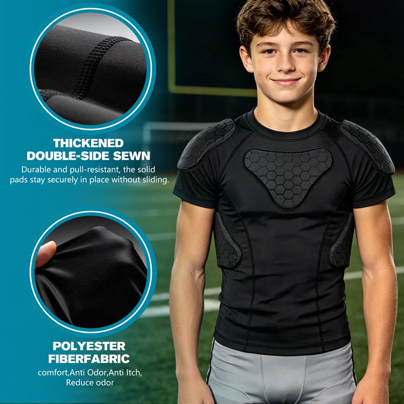 Youth Padded Compression Shirt with Impact Protection for Sports & Activities