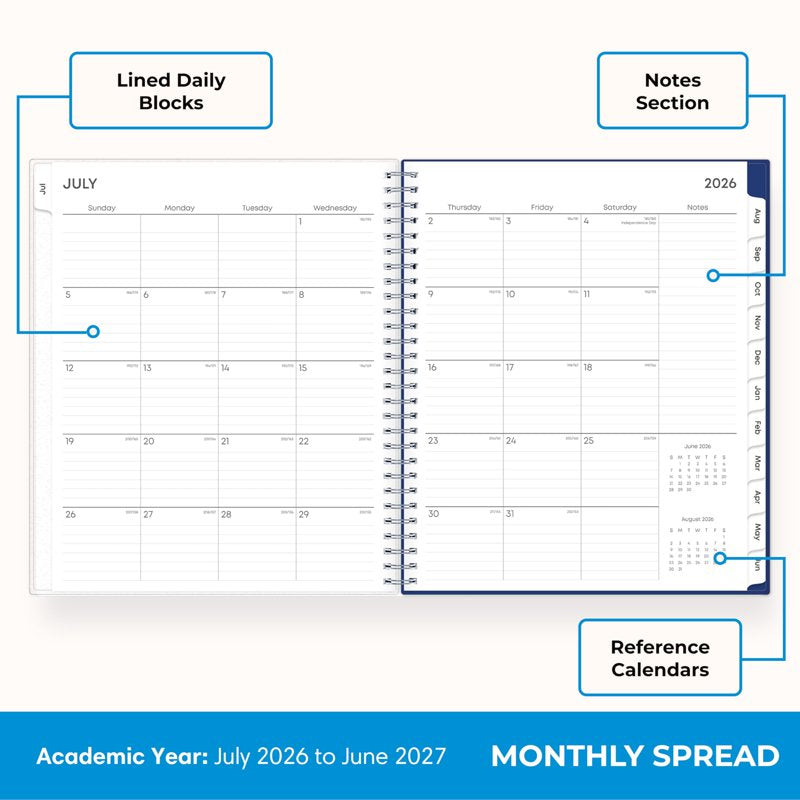 2026-2027 Academic Year Monthly Planner Calendar 8x10 - July to June