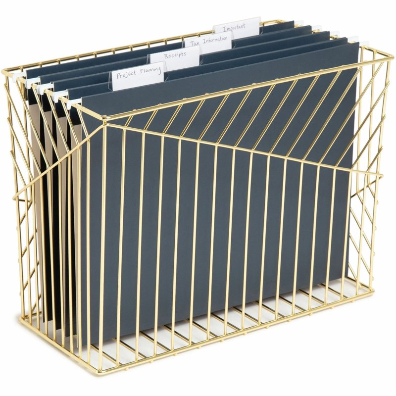 Gold Hanging File Basket for Office & Desk Organization