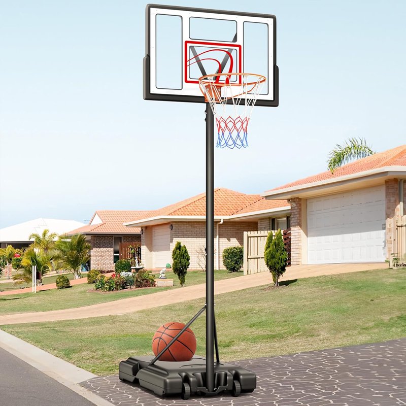 Portable Adjustable Basketball Hoop System - 44-Inch Backboard, 4.43-10ft Height, Outdoor Youth & Adult