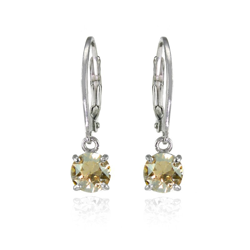 Sterling Silver Gold Shadow 6mm Swarovski Crystal Dangle Earrings