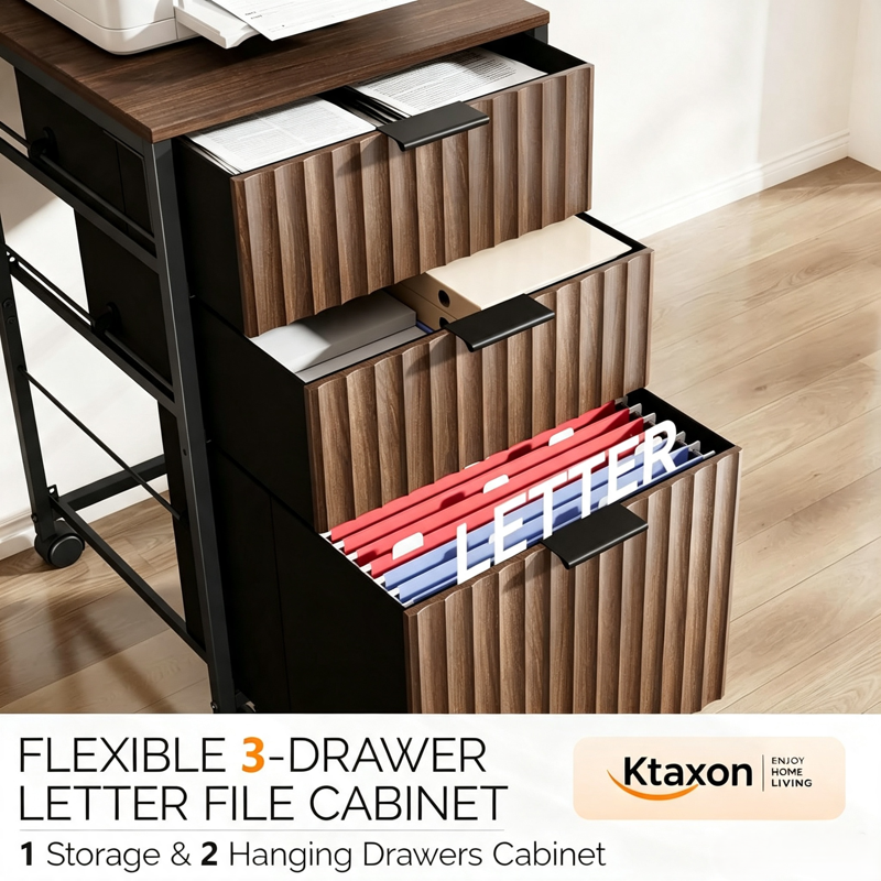 3-Drawer Fabric File Cabinet with Printer Stand for Home Office, Letter Size Storage
