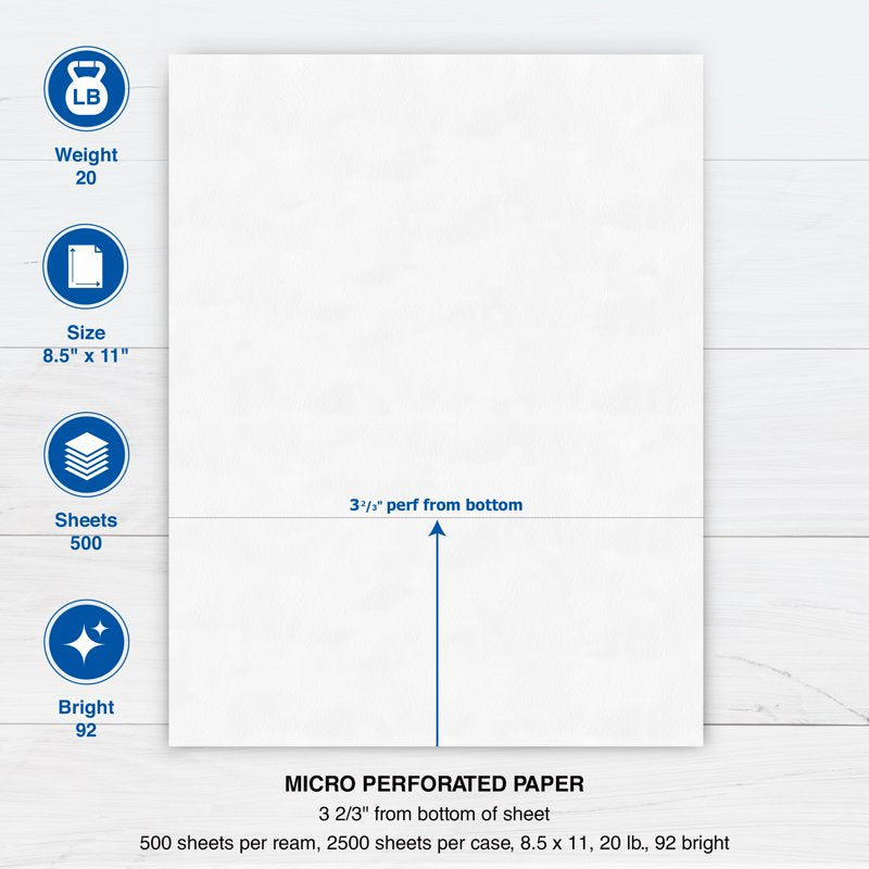Perforated Printer Paper 8.5 x 11 Inch 2500 Sheets for W-2 1099 Statements