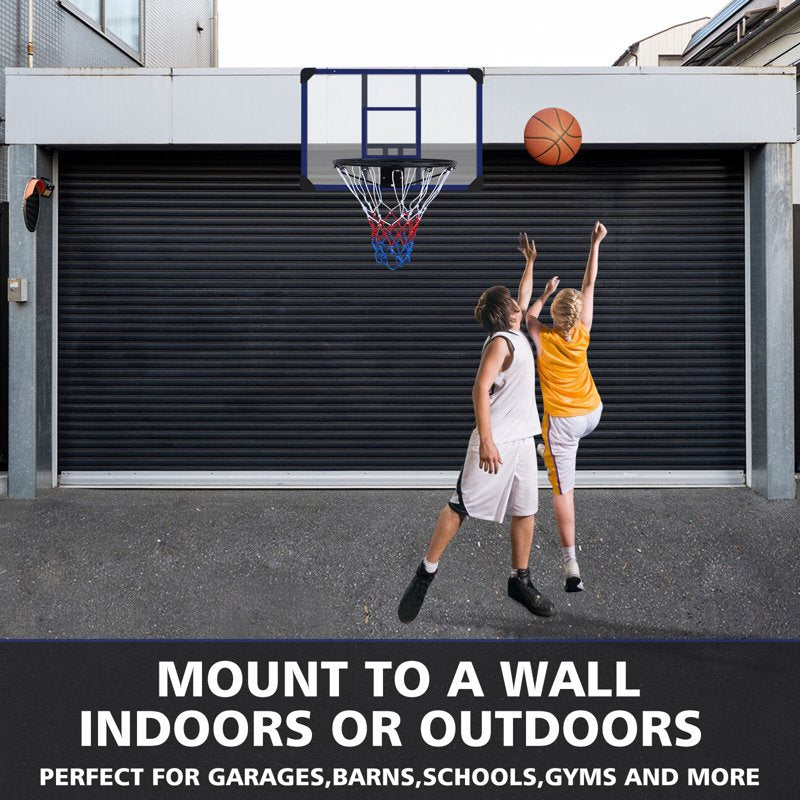 Wall-Mounted Basketball Hoop 35x24 Inches with Shatterproof Backboard & All-Weather Mesh