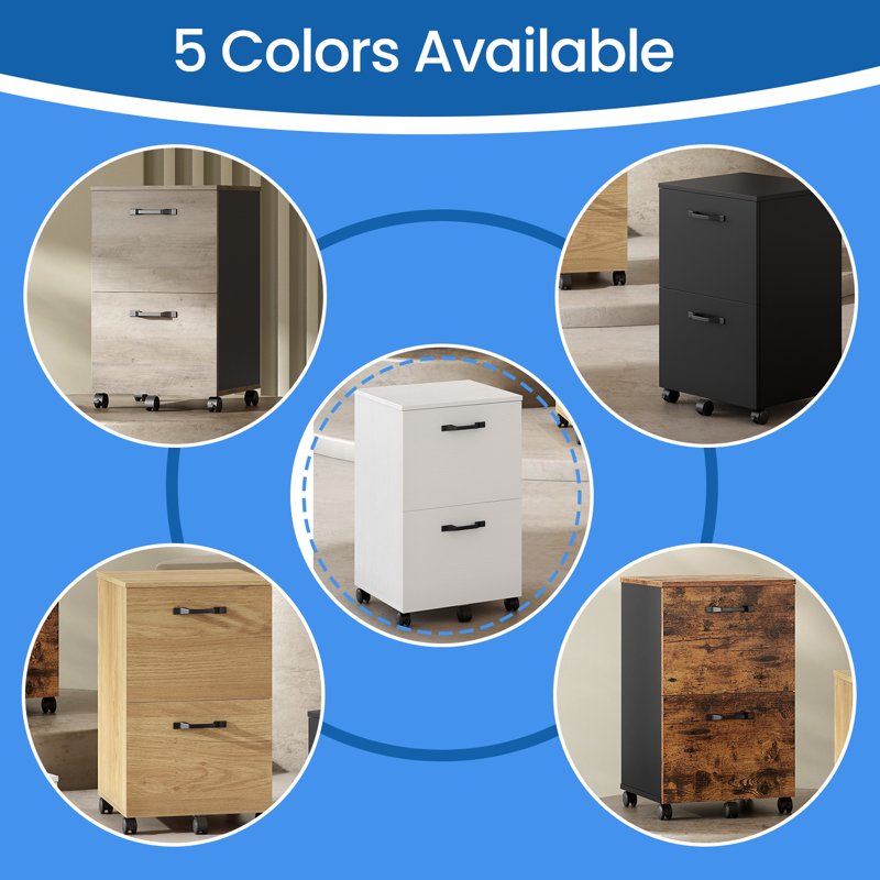 Mobile File Cabinet with 2 Drawers - Office Storage with Locking Casters, Supports A4 & Letter Files, White