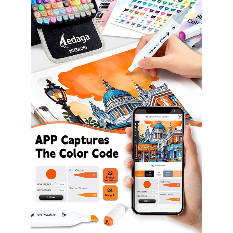 80-Color Alcohol Markers with App & Kickstand Case for Artists & Crafters