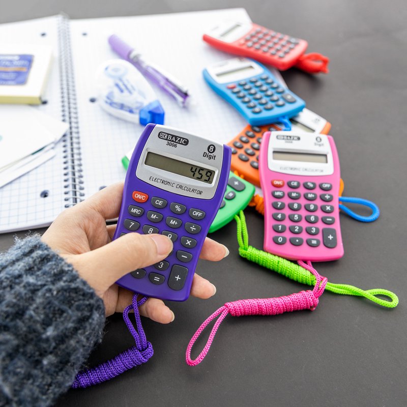 8-Digit Pocket Calculator with Neck String - Office & School Use