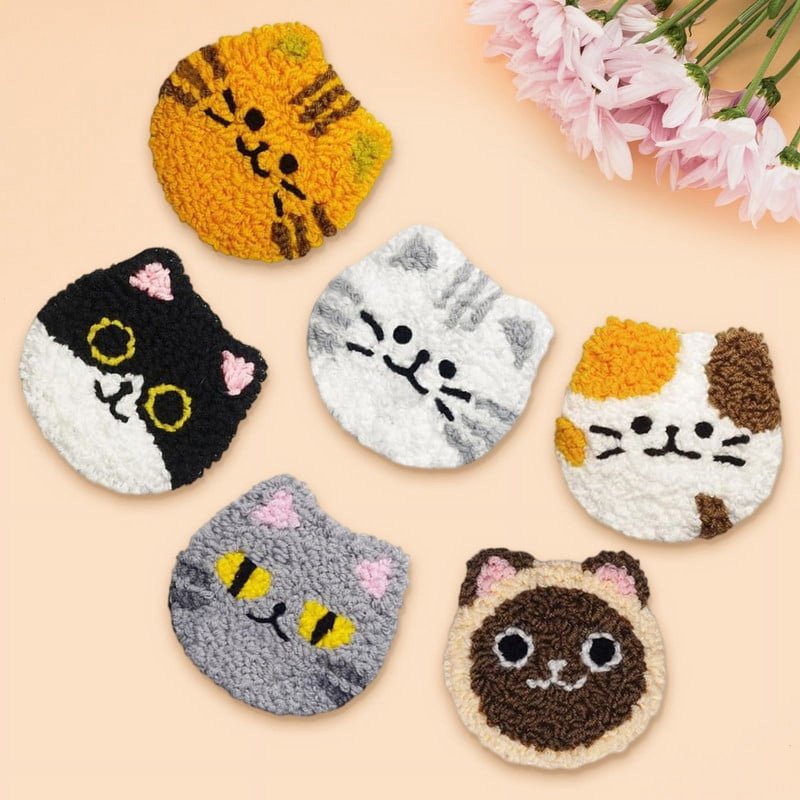 Love Punch Needle Coasters Kit with 6 Patterns for DIY Home Decor