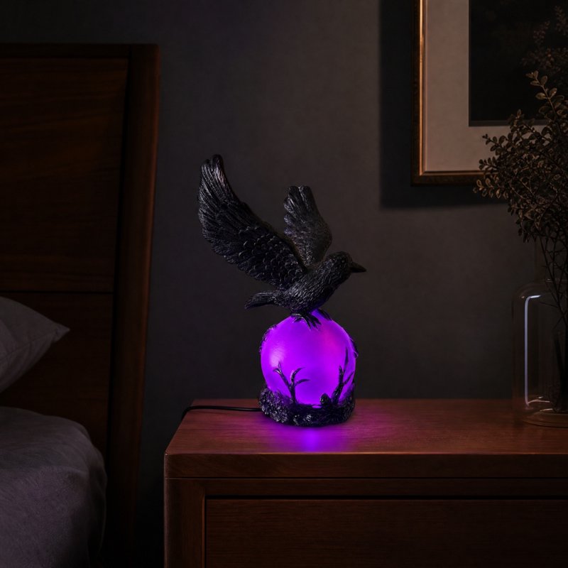 Gothic Crow LED Light Sculpture - Halloween Desk & Bedside Lamp Decor