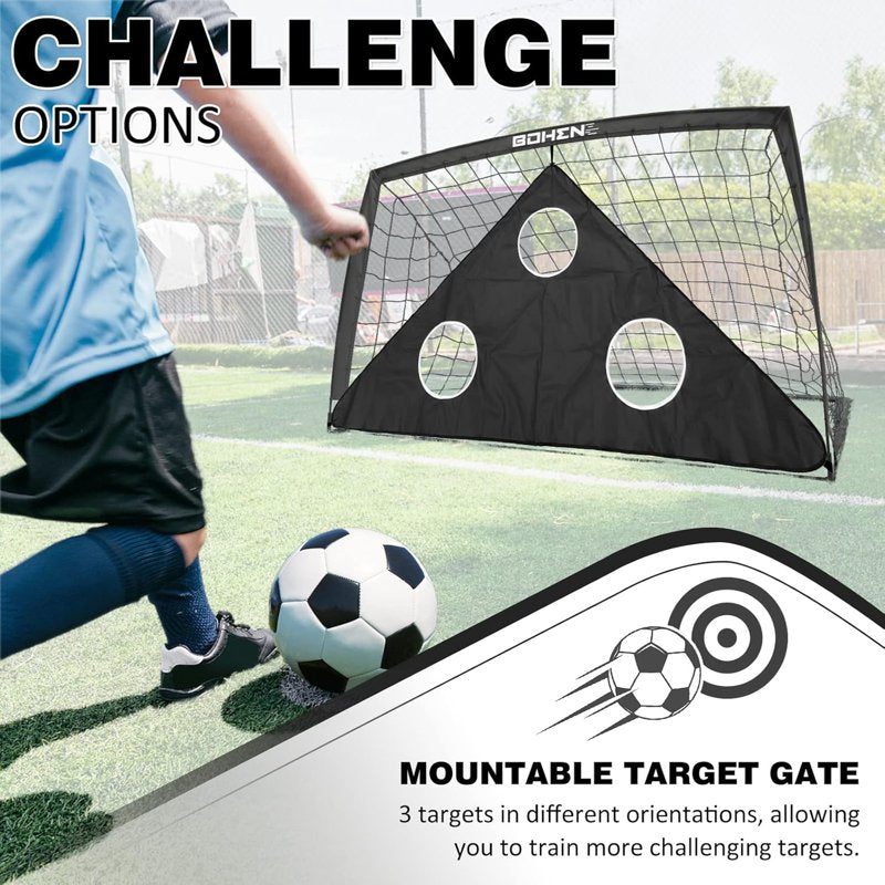 BOHEN 6x4FT Portable Soccer Goal with Net, Stakes & Carry Bag - Black