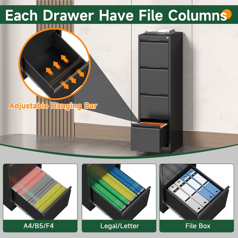 4-Drawer Locking File Cabinet - Vertical Steel Storage for Home Office