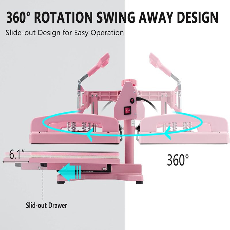 15x12 Inch Heat Press Machine for Sublimation T-Shirts Hats Mugs and Tumblers - 8-in-1 Pink