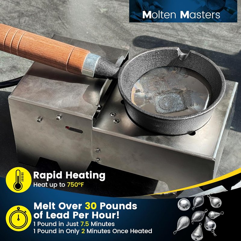 Electric Lead Melting Pot 5lb for Fishing Sinkers & Metal Casting - Safety Micro Switch