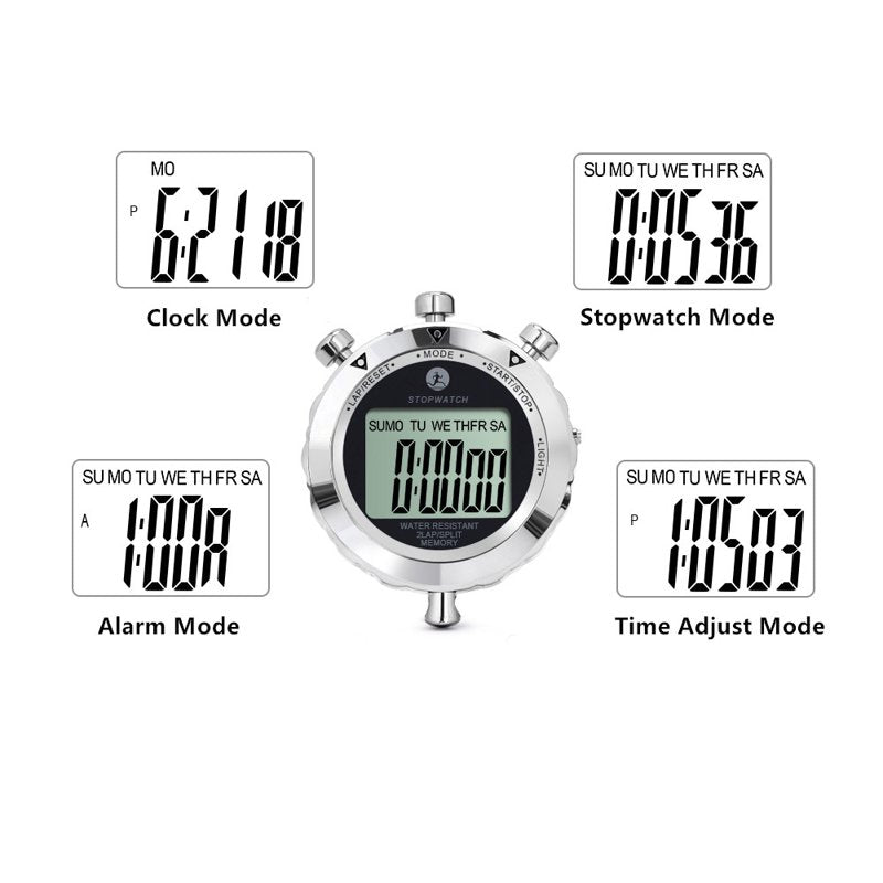 Waterproof Metal Stopwatch with Backlight, 2 Lap Timer for Sports & Competitions