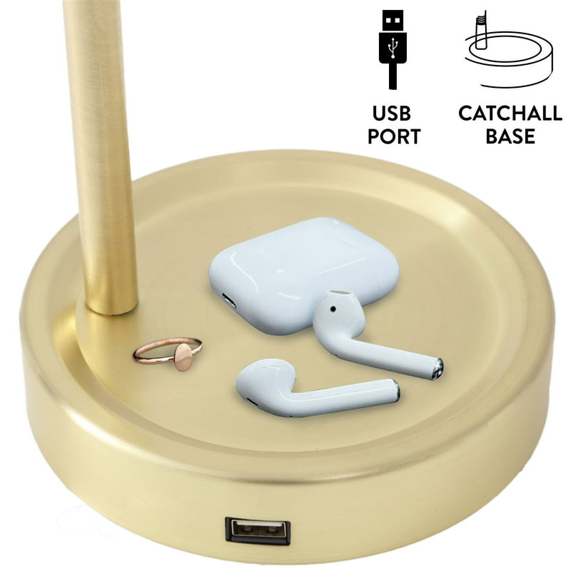 Iridescent Orb Table Lamp with USB Charging and Adjustable Gooseneck - Gold