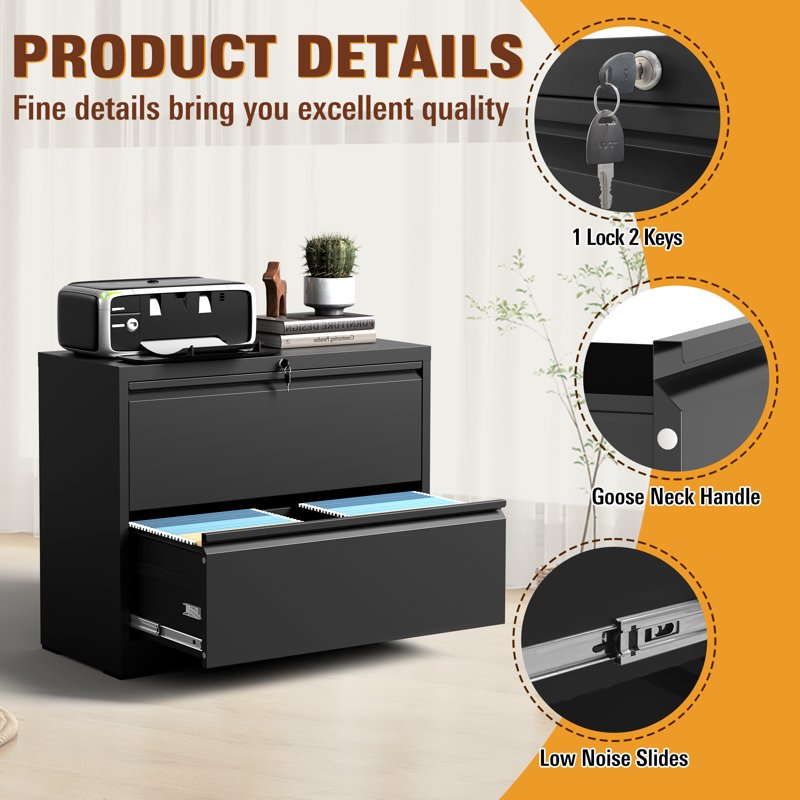 Lockable 2-Drawer Metal File Cabinet for Home Office & Business