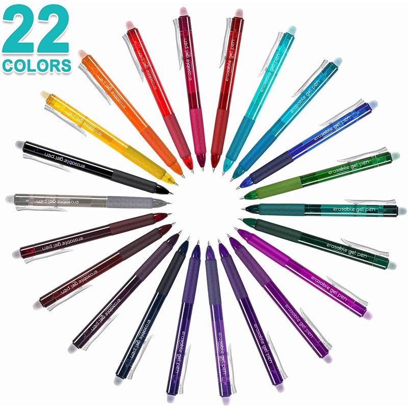 Erasable Gel Pens Set - 22 Bright Colors, Retractable Fine Point, Mistake-Free Writing and Drawing