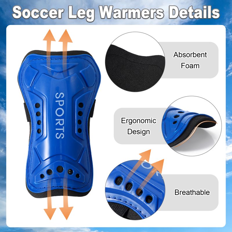 Kids Soccer Shin Guards Set with 3 Socks - Adjustable Lightweight Protective Gear (Blue / Black / White)