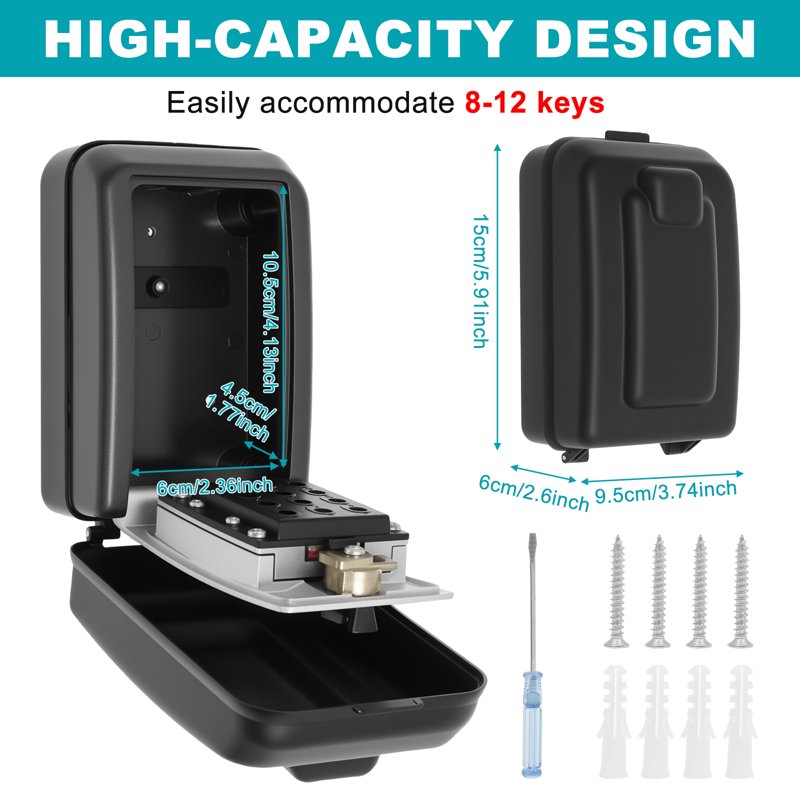 Outdoor Wall Mounted Key Lock Box with 12-Digit Code Waterproof Security Storage