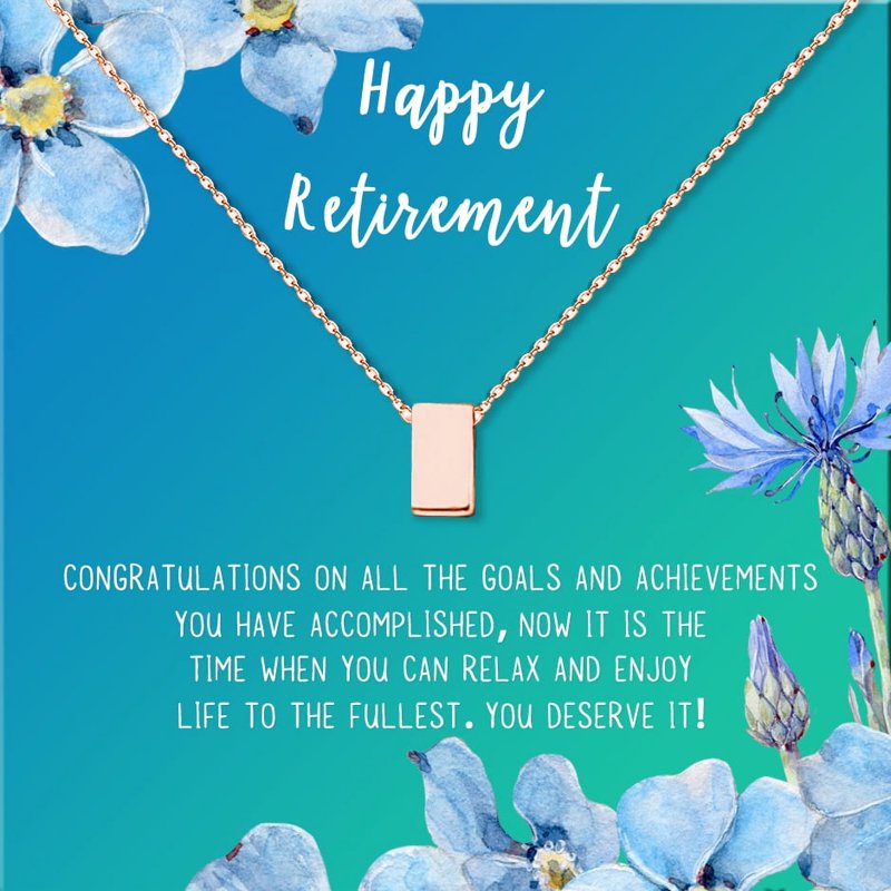 Retirement Necklace for Women - Gift for Teacher Nurse Coworker - Rose Gold & Bright Blue