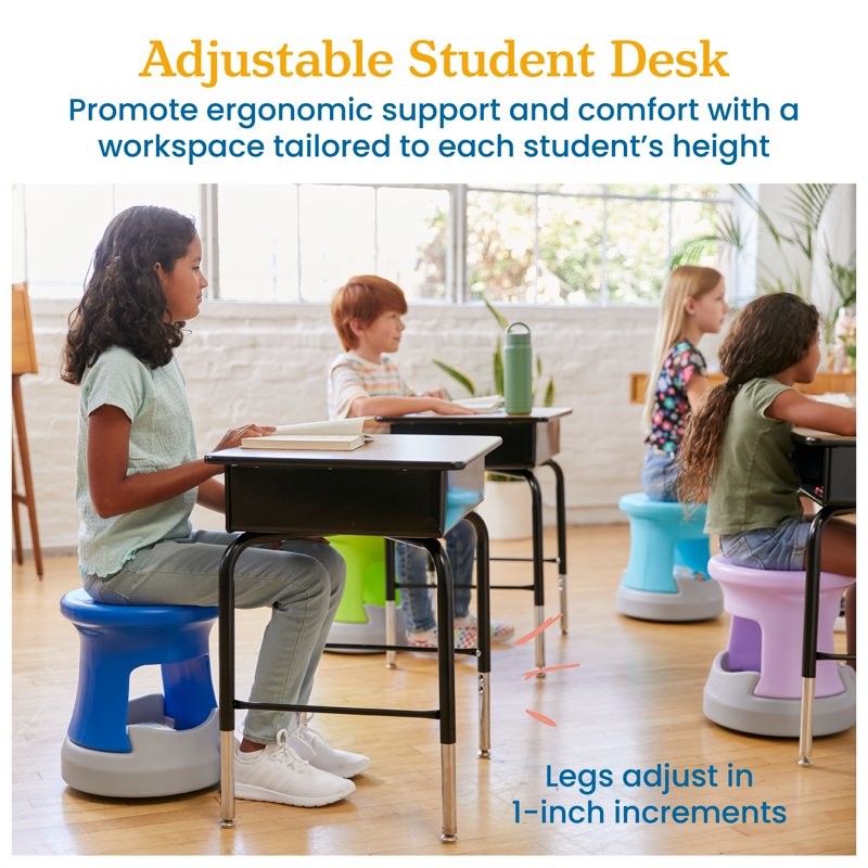 Adjustable Kids Classroom Desk with Metal Storage Book Box - Oak Finish