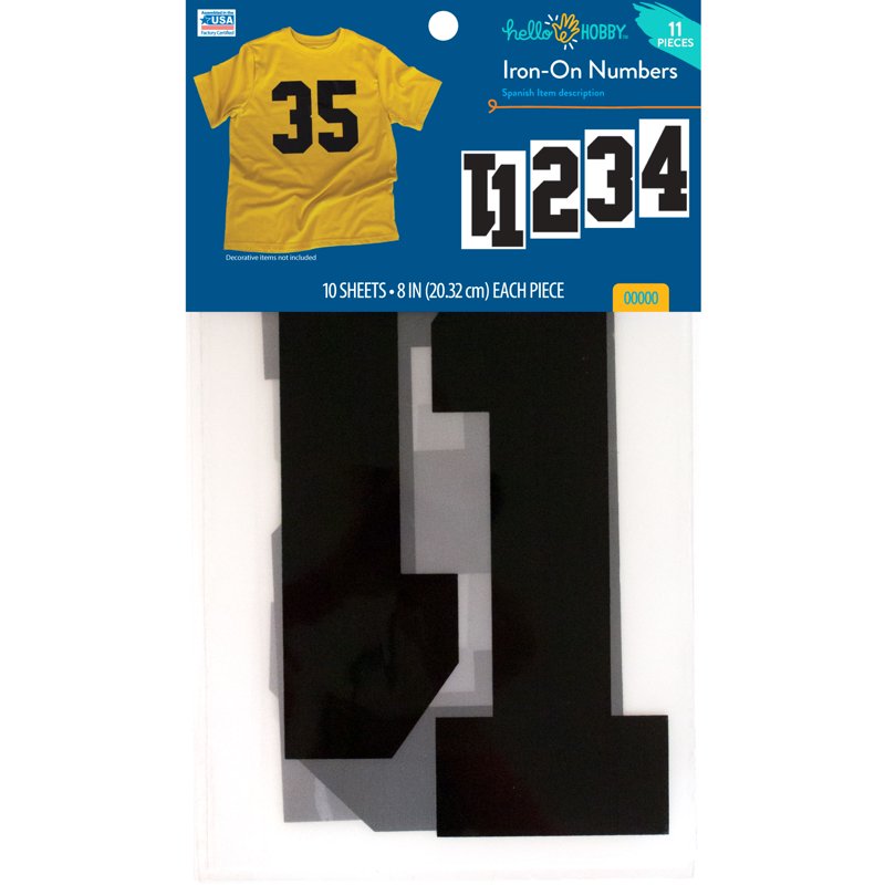 8-Inch Black Vinyl Iron-On Numbers for Fabric Personalization, 10 Sheets