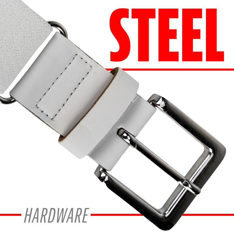 Adult Baseball Belt - Adjustable White Sports Waistband for Softball & T-Ball