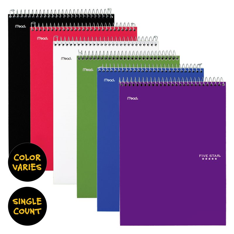 Five Star College Ruled Notepad 11x8.5 Assorted Colors Spiral & Water Resistant Cover