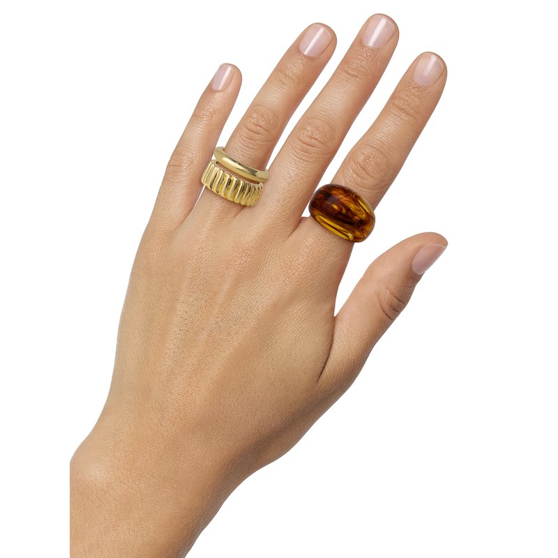 Jessica Simpson Women's Gold-Tone and Tortoiseshell Ring Set - 3 Pack