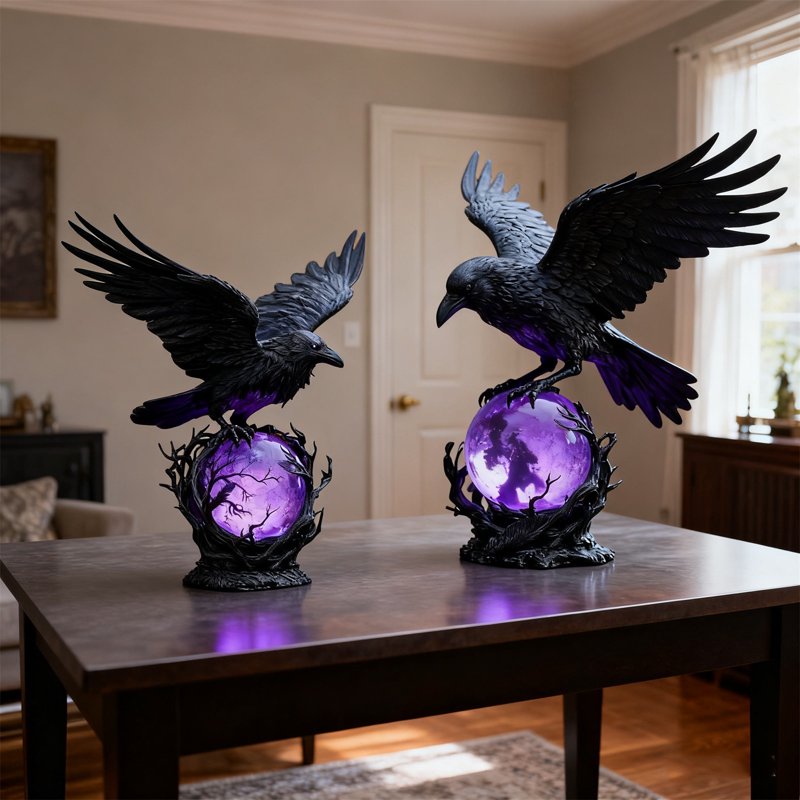 Gothic Raven LED Lamp Sculpture - Mystical Home Decor & Night Light