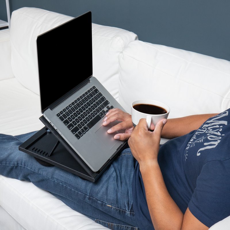 Mind Reader Adjustable 8-Position Lap Desk with Cushions & Monitor Holder, Black