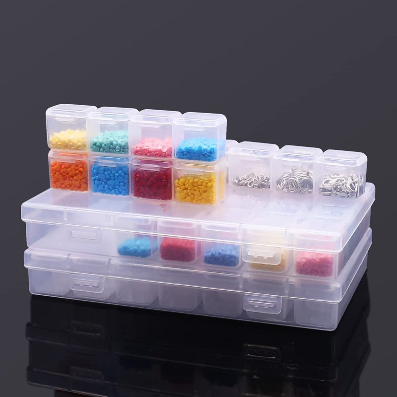 Acrylic Bead Storage Cases Set of 2 - 56 Grid Craft Organizer Box for Diamonds and Jewelry Supplies