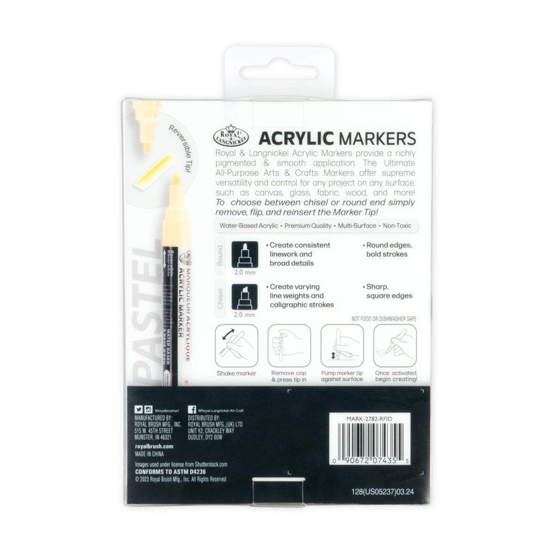 Pastel Acrylic Markers - 6 Vibrant 2mm Reversible Tip Art Markers