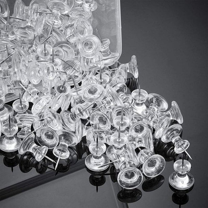Large Clear Push Pins 1 Inch - Steel Point & Plastic Head for Cork & Bulletin Boards (100 Pieces)