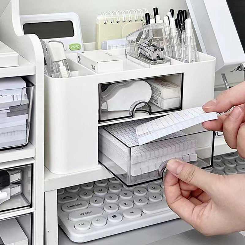 Desk Organizer with 2 Drawers and Multi-Compartment Storage for Office & Study Supplies - White