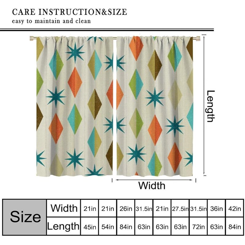 Mid Century Style Grunge Atomic Pattern Curtains - Thermal Insulated 2 Panel Sets