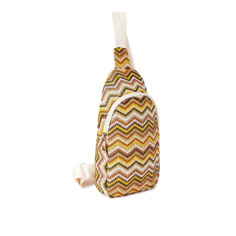 Multi-Color Chevron Faux Straw Sling Bag for Women