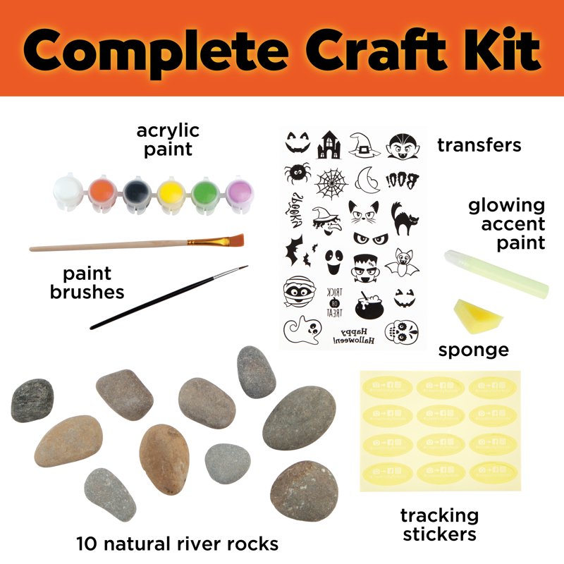 Halloween Rock Painting Kit with Glow-in-the-Dark Paint and Spooky Transfers | Kids Crafts for Outdoors