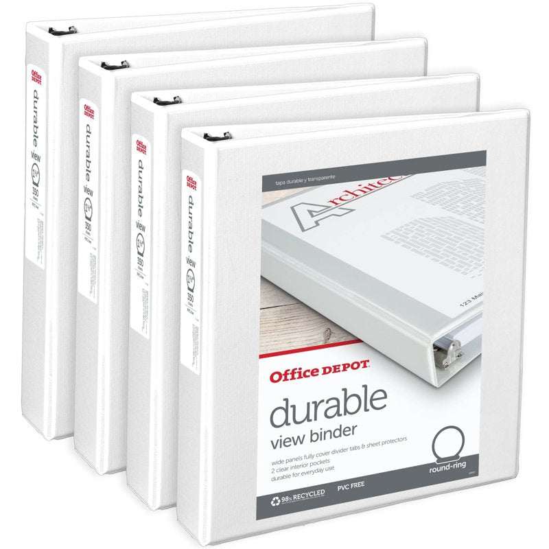 3-Ring View Binder 1.5 Inch Pack of 4 White Durable Office Organizer