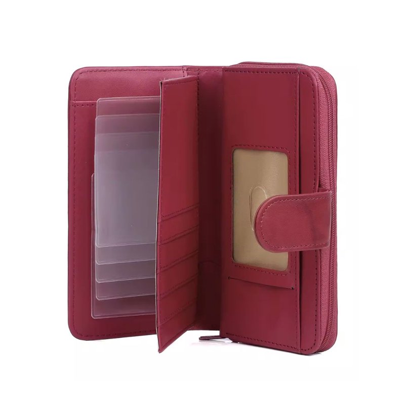 Checkbook Wallet for Women Leather Zip Around Card Holder with ID Window
