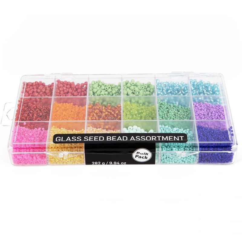 Bright Rainbow Glass Seed Bead Bulk Pack for Jewelry Making - 10,000 Pieces