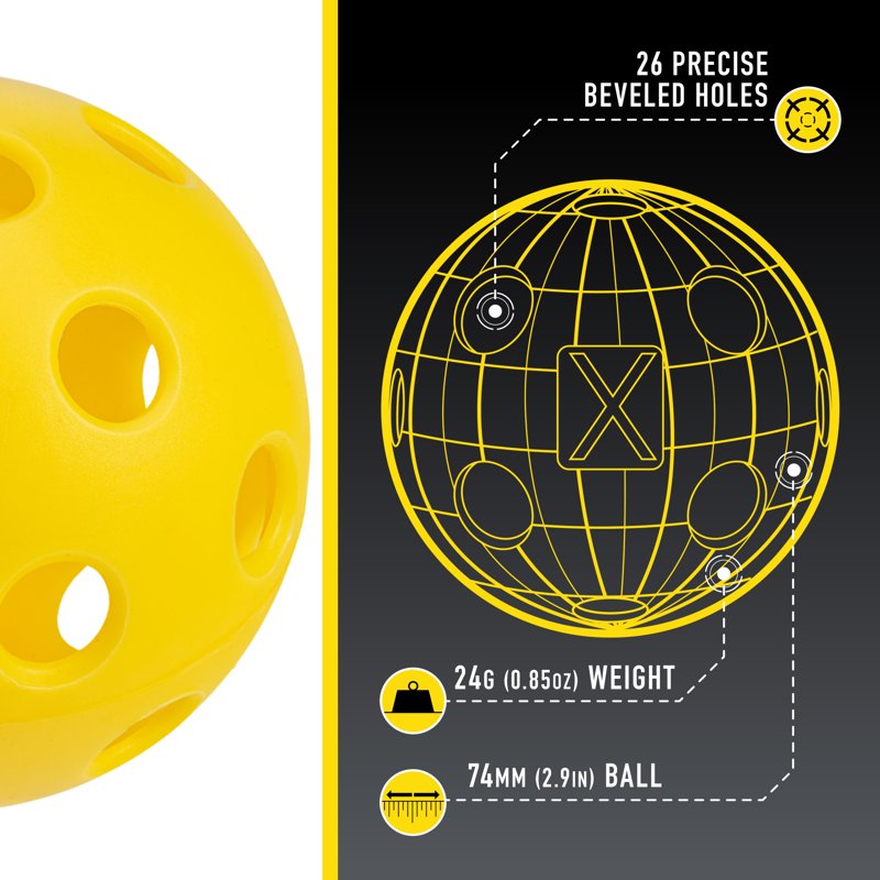X-26 Indoor Pickleballs - Official Size, 12 Pack, Yellow