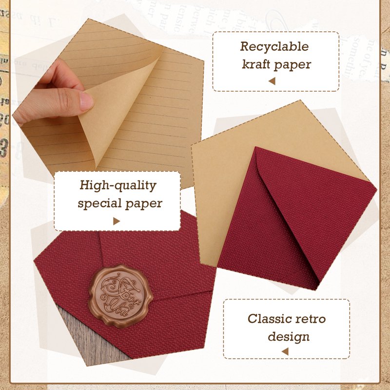 Vintage Stationery Set with Kraft Paper Envelopes and Wax Seals - 36 Pieces