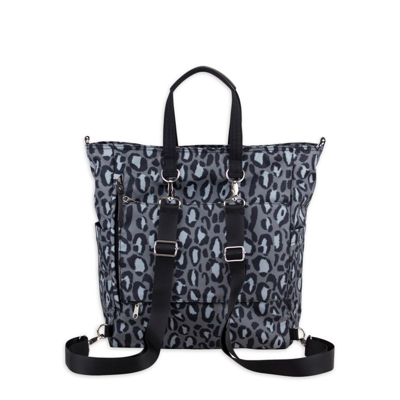Convertible Tote Backpack for Women - Gray Leopard, Multi-Use & Spacious