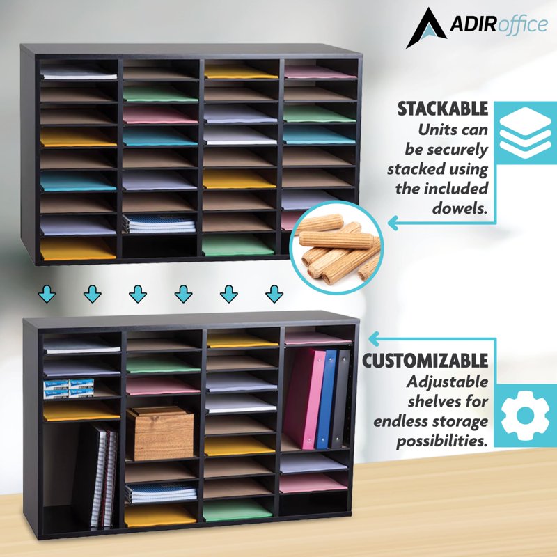 Wooden Literature Organizer with Adjustable Compartments for Office & Classroom