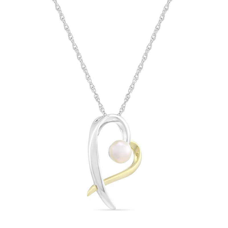 Women's 14K Gold Plated Sterling Silver Pearl Heart Pendant Necklace - 18 Inch