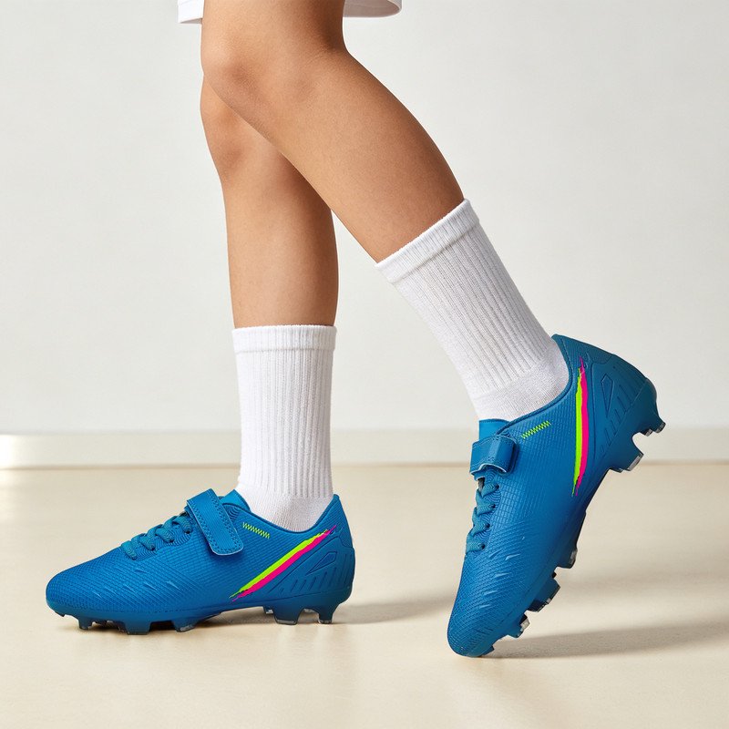 Kids Soccer Cleats 2.5 Big Kid Blue - Ground Football Shoes with Hook & Loop