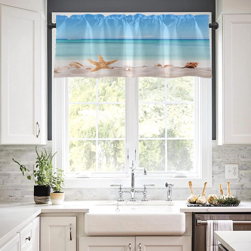 2 Pack Window Valances for Living Room & Kitchen - Beach, Blue, Grey & More