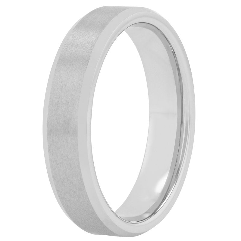 Men's Tungsten Wedding Band 5mm Beveled Comfort Fit Silver-Tone Ring